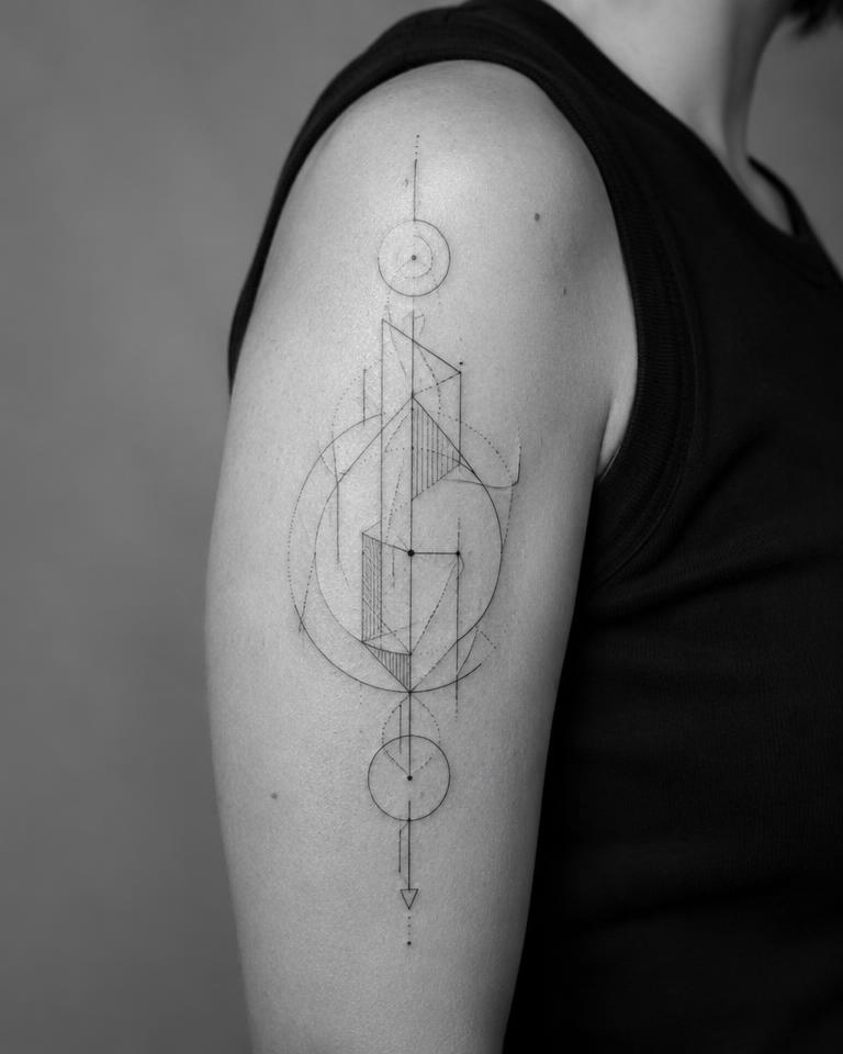 Architectural Art tattoo on Upper Arm