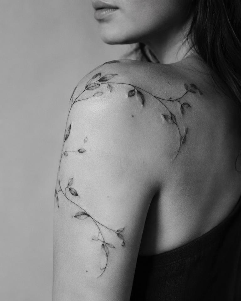 Botanical Vine tattoo on Shoulder