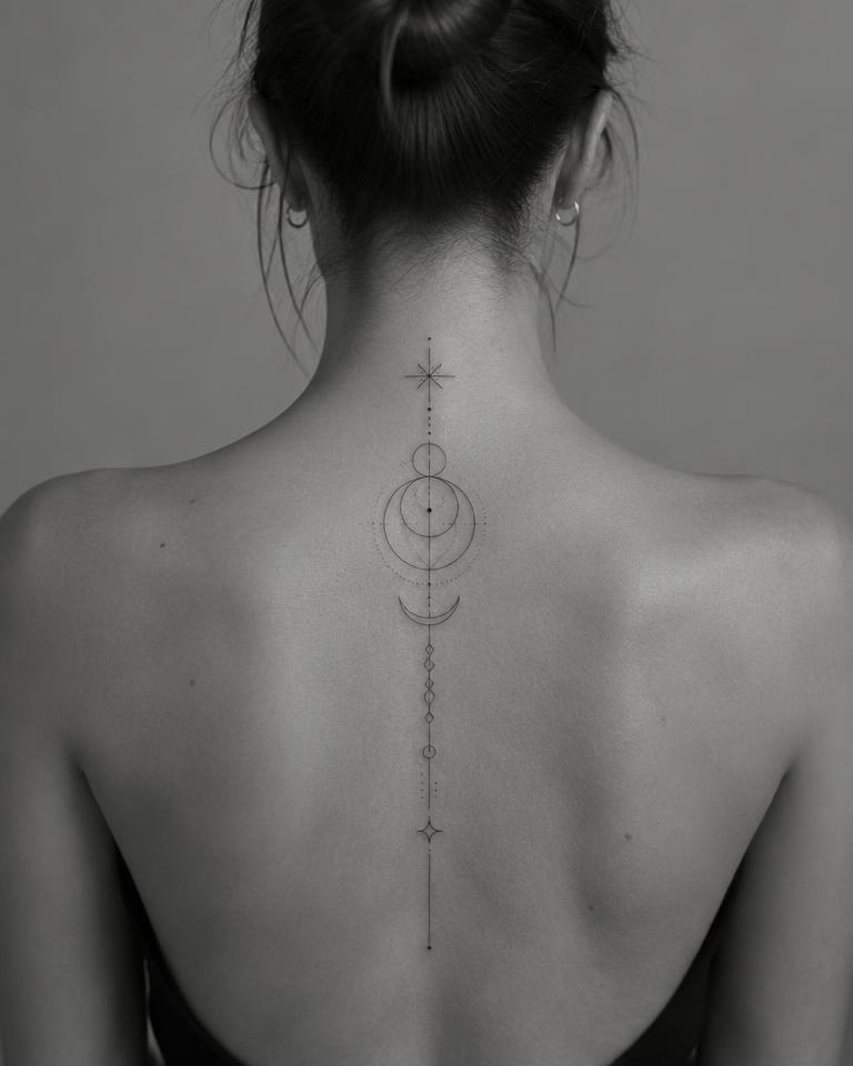 Geometric Linework tattoo on Spine
